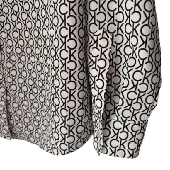 Calvin Klein Roll Sleeve V Neck Button Down CK Logo Size M Dressy Blouse #BD - Picture 5 of 10
